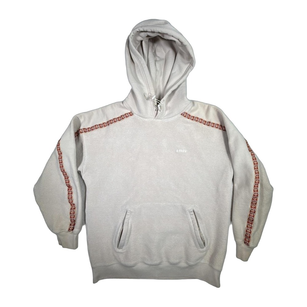Levis Beige Embroidered Trim Hoodie Pullover Casual Fleece Lined Sweatshirt Sz S